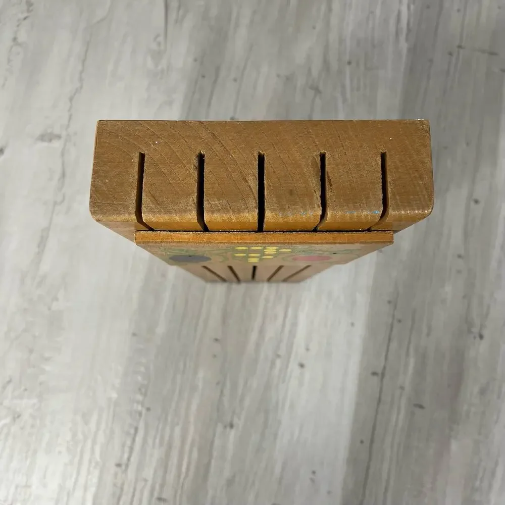 Vintage Hardwood Knife Holder Fruit Wooden Block Wall Mount